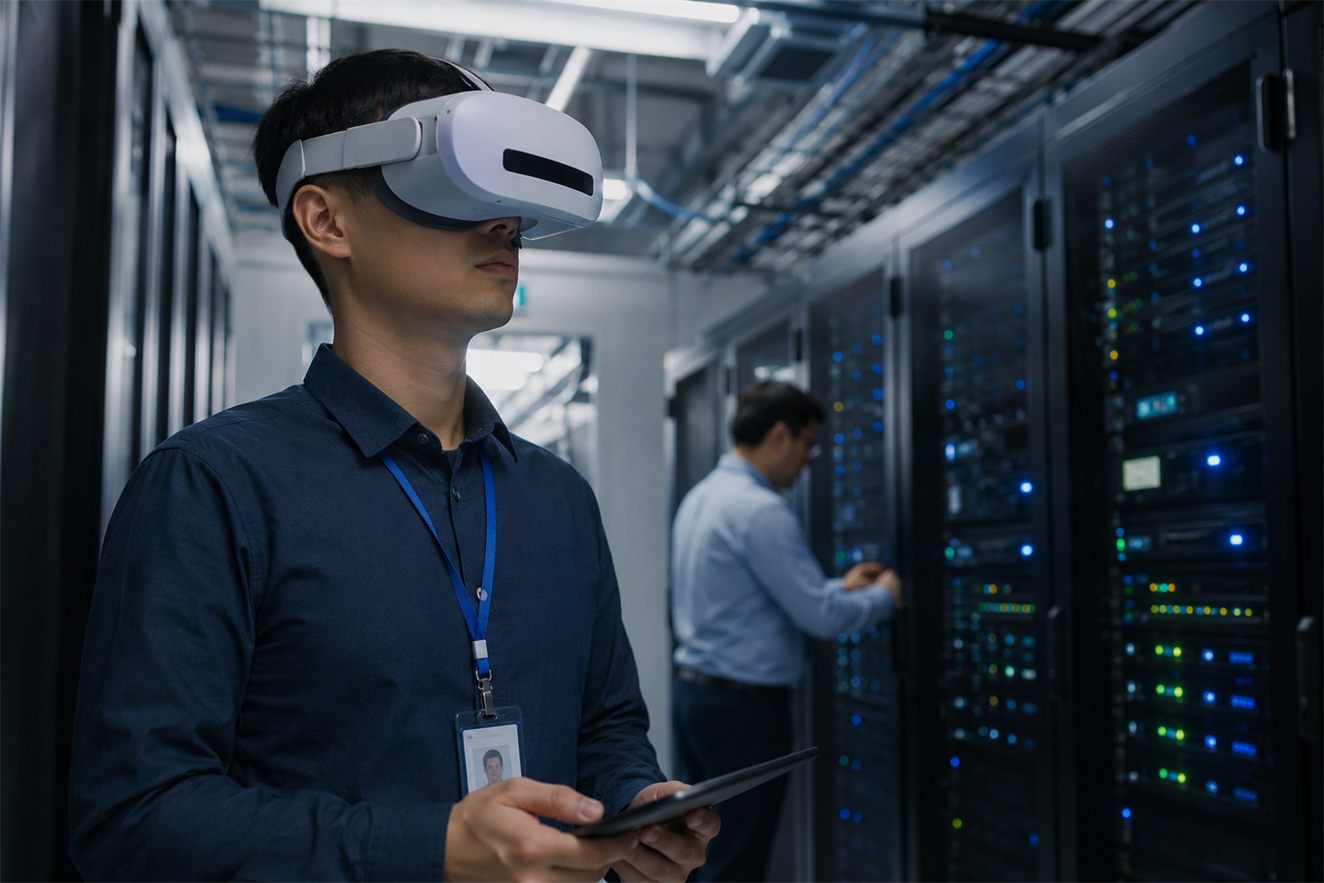Server racks powering distributed game engine computation